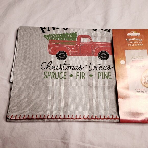 Farmhouse Christmas Table Runner 36 In St. Nicholas Square Cotton Holiday Decor - Picture 3 of 6